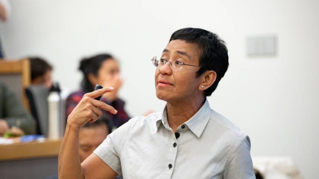 Maria Ressa, speaking to Princeton students during a campus visit in 2019